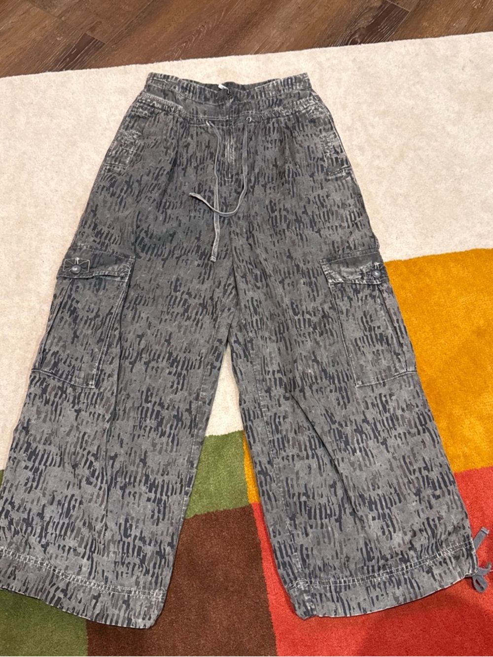Free People Gray Patterned Wide Cargo Pants
